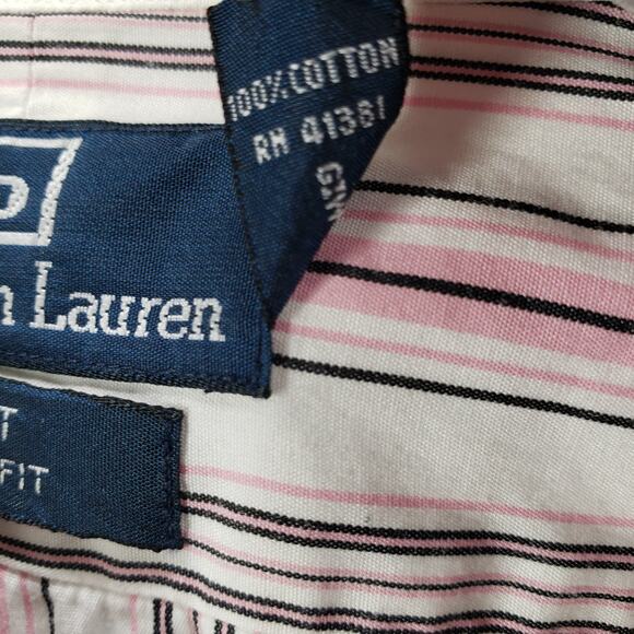 Polo by Ralph Lauren Men's Pink Striped Cotton Regent Custom Fit Shirt XL - Picture 8 of 13